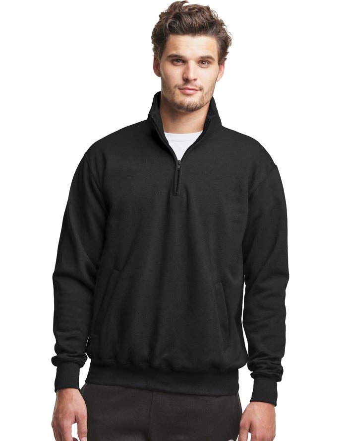 Champion Powerblend Fleece 1/4 Zip With Pockets - Miesten Mustat Collegepaita - Suomi 1573409-BM